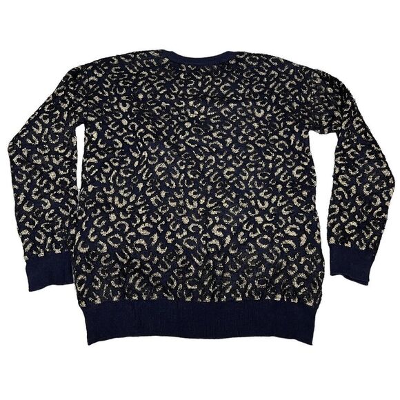 Zara Sweater Womens M Blue Fuzzy Leopard Hi Low Silver Animal Print Party Knit - Picture 7 of 10